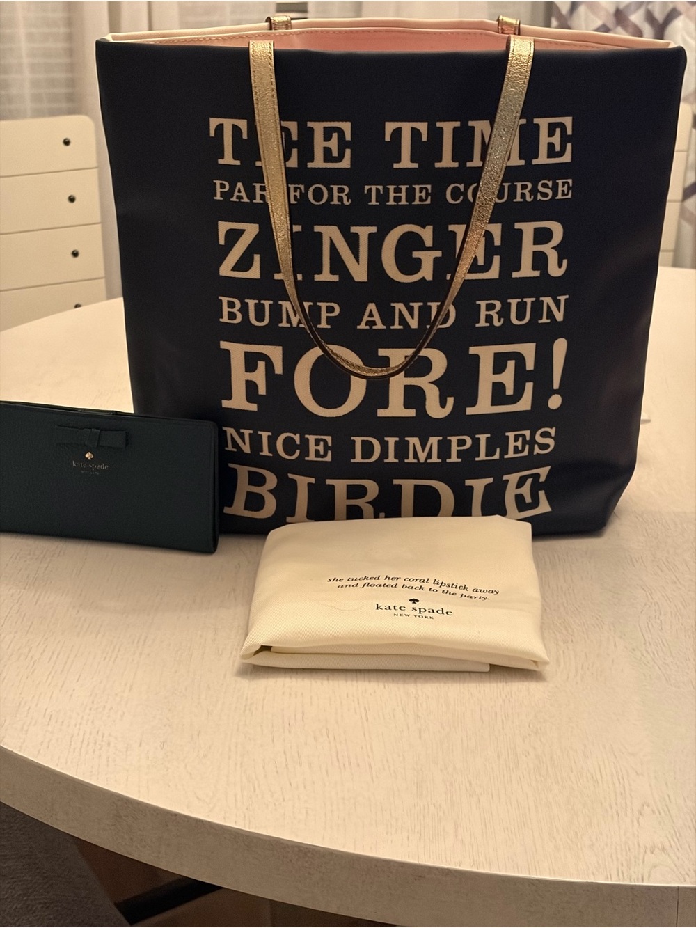 Kate Spade Cream/Navy Canvas 'Tee Time' Tote with KS Wallet